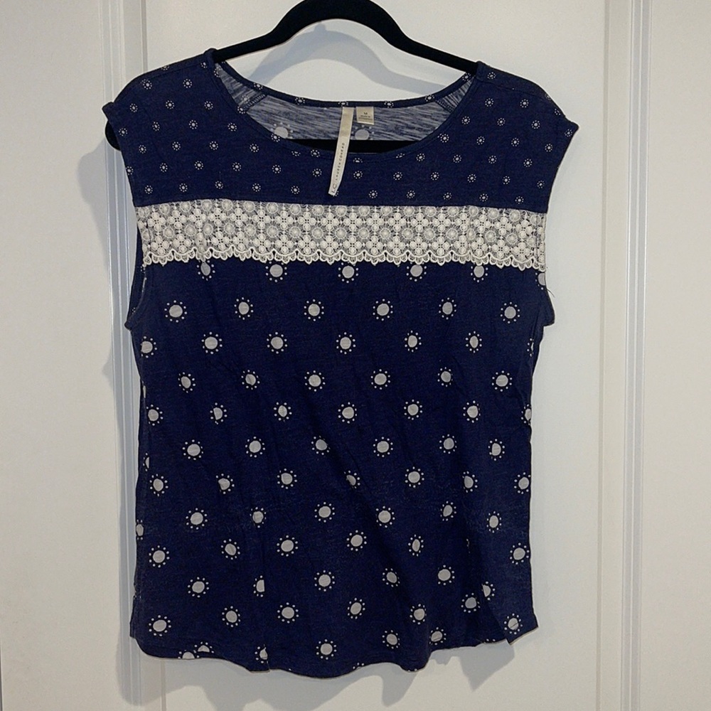 Lauren Conrad Navy and White Lace Blouse